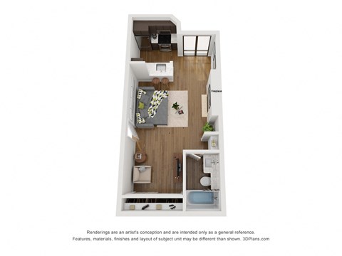 Floor plan for studio, 1 bath, 420 sqft